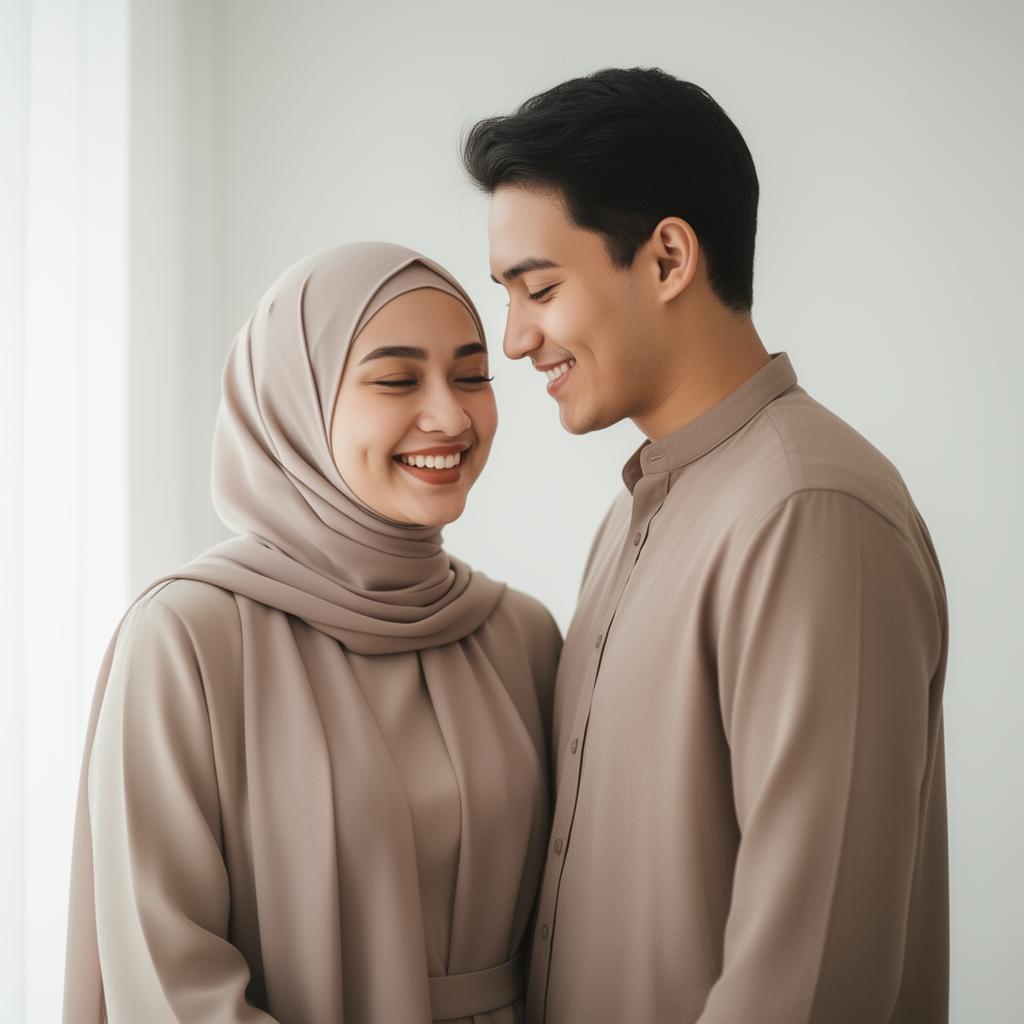 A happy Muslim couple sharing a warm, candid moment